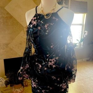 Nanette Lepore Embroidery Dress Designer 4 Evening Wedding Party Off Shoulder